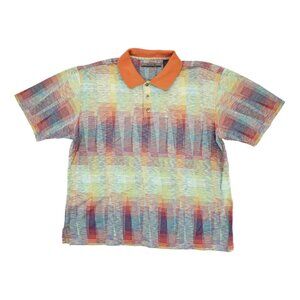 Axis Mens Polo Shirt Large Abstract Geometric Print, 100% Cotton‎